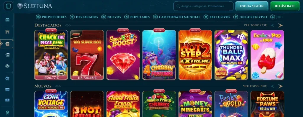 Lobby de Slotuna Casino – Destacados y Nuevos